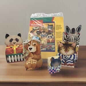 Vintage Animal Gift Boxes 12‎ pc Discovery Toys 90’s Dog Panda Cat Zebra Bear